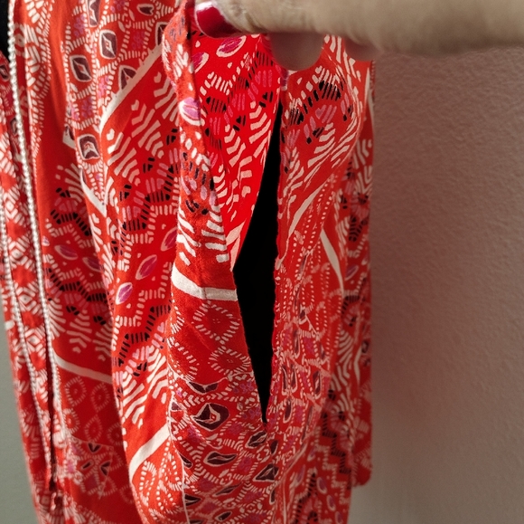 Angie women's boho hippie red orange artisticity midi kimono open cardigan L - Picture 6 of 10